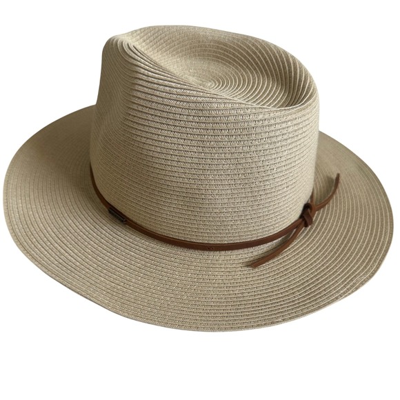 Brixton Wesley Packable Straw Fedora Hat - Men's Beige Brown Band - Picture 1 of 4